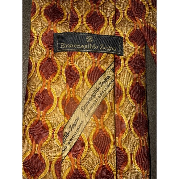 Ermenegildo Zenga Men’s Gold Rust Printed 100% Silk Tie 4” x 58” Italian EUC - Picture 5 of 7